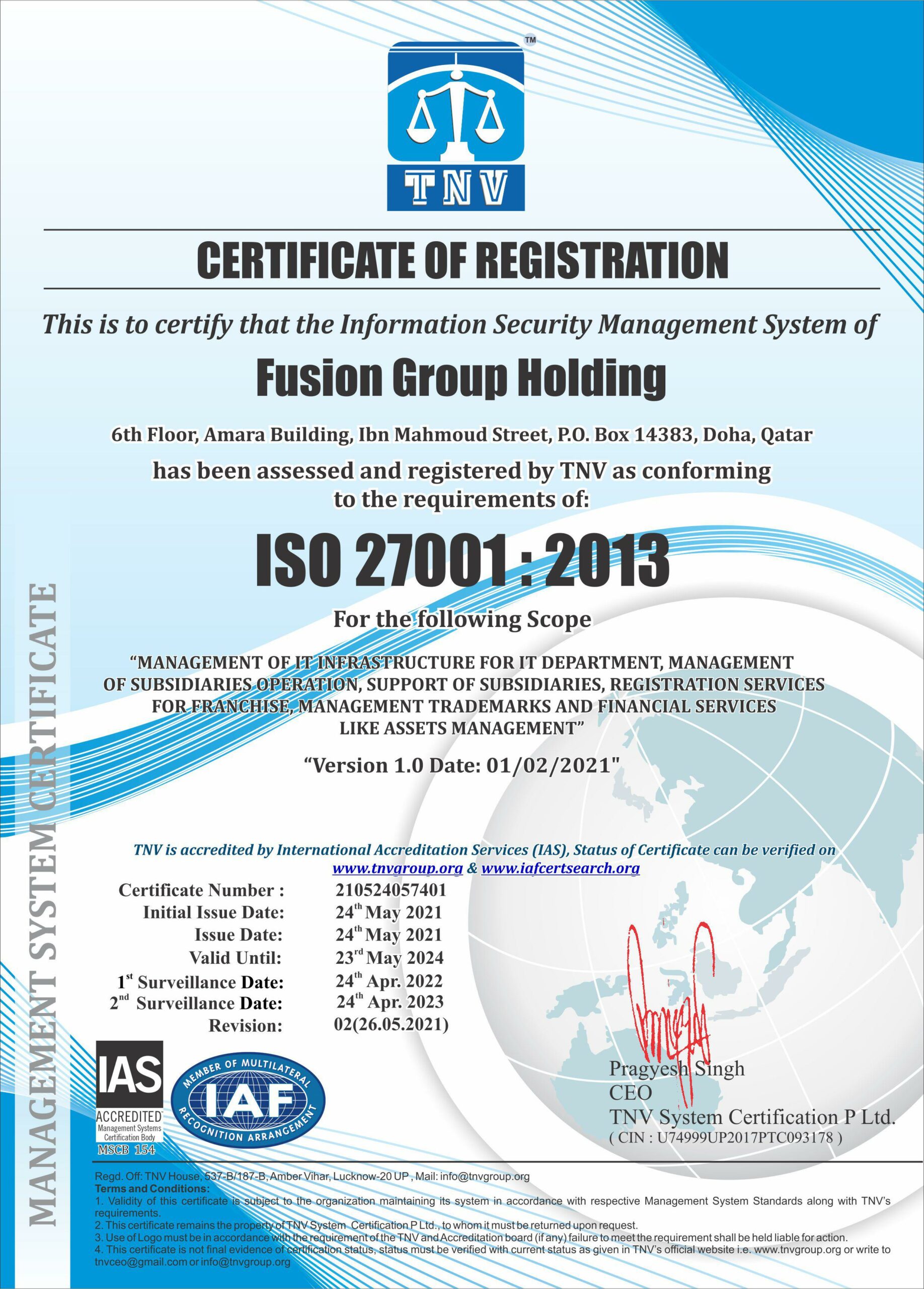 ISO 27001: 2013 <br> Information Security Management